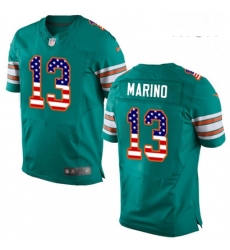 Mens Nike Miami Dolphins 13 Dan Marino Elite Aqua Green Alternate USA Flag Fashion NFL Jersey