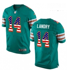 Mens Nike Miami Dolphins 14 Jarvis Landry Elite Aqua Green Alternate USA Flag Fashion NFL Jersey