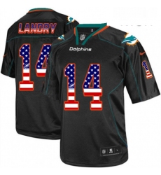 Mens Nike Miami Dolphins 14 Jarvis Landry Elite Black USA Flag Fashion NFL Jersey