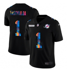 Miami Dolphins 1 Tua Tagovailoa Men Nike Multi Color Black 2020 NFL Crucial Catch Vapor Untouchable Limited Jersey