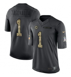 Nike Dolphins 1 Tua Tagovailoa Black Men Stitched NFL Limited 2016 Salute to Service Jersey