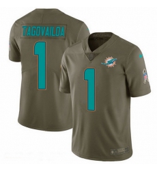 Nike Dolphins 1 Tua Tagovailoa Olive Men Stitched NFL Limited 2017 Salute To Service Jersey
