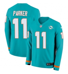 Nike Dolphins 11 DeVante Parker Aqua Green Team Color Men s Stitched NFL Limited Therma Long Sleeve Jersey