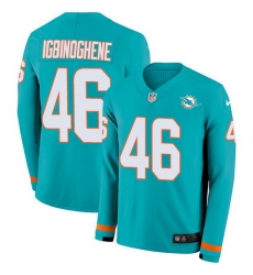 Nike Dolphins 46 Noah Igbinoghene Aqua Green Team Color Men Stitched NFL Limited Therma Long Sleeve Jersey