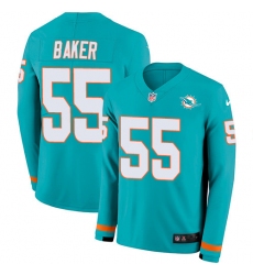 Nike Dolphins 55 Jerome Baker Aqua Green Team Color Men s Stitched NFL Limited Therma Long Sleeve Jersey