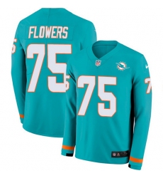 Nike Dolphins 75 Ereck Flowers Aqua Green Team Color Men Stitched NFL Limited Therma Long Sleeve Jersey