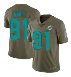 Nike Dolphins #91 Cameron Wake Olive Mens Stitched NFL Limited 2017 Salute to Service Jersey