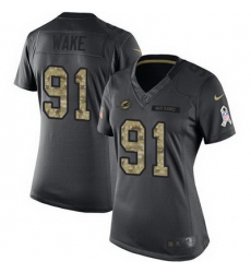 Nike Dolphins #91 Cameron Wake Black Womens Stitched NFL Limited 2016 Salute to Service Jersey