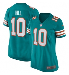 Women Miami Dolphins 10 Tyreek Hill Aqua Color Rush Stitched Jersey