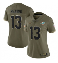 Women Miami Dolphins 13 Dan Marino 2022 Olive Salute To Service Limited Stitched Jersey