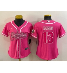 Women Miami Dolphins 13 Dan Marino Pink With Patch Cool Base Stitched Baseball Jersey