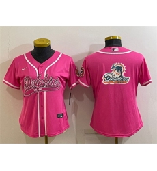 Women Miami Dolphins Pink Team Big Logo With Patch Cool Base Stitched Baseball Jersey