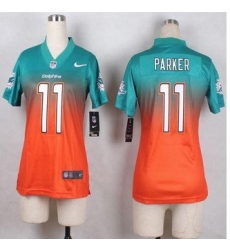 Women New Dolphins #11 DeVante Parker Aqua Green Orange Stitched NFL Elite jersey