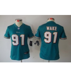 Women Nike Miami Dolphins 91# Cameron Wake Green Color[Women Limited Jerseys]