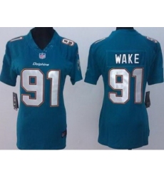 Women Nike Miami Dolphins 91 Cameron Wake Green Limited NFL Jerseys New Style