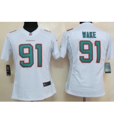 Women Nike Miami Dolphins 91 Cameron Wake White LIMITED NFL Jerseys 2013 New Style