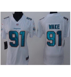 Women Nike Miami Dolphins 91 Cameron Wake White Limited NFL Jerseys New Style