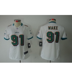 Women Nike Miami Dolphins 91 Wake White Color[Women Limited Jerseys]