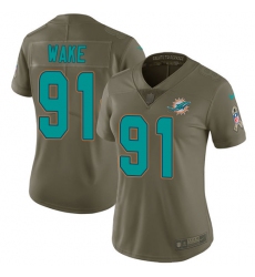 Womens Nike Dolphins #91 Cameron Wake Olive  Stitched NFL Limited 2017 Salute to Service Jersey