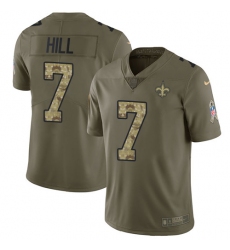 Limited Nike OliveCamo Mens Taysom Hill Jersey NFL 7 New Orleans Saints 2017 Salute to Service