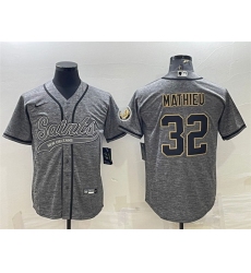 Men New Orleans Saints 32 Tyrann Mathieu Grey With Patch Cool Base Stitched Baseball Jersey