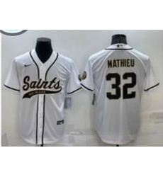Men New Orleans Saints 32 Tyrann Mathieu White Stitched MLB Cool Base Nike Baseball Jersey
