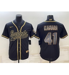 Men New Orleans Saints 41 Alvin Kamara Black Gold With Patch Cool Base Stitched Baseball Jersey