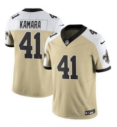 Men New Orleans Saints 41 Alvin Kamara Gold White Alternate 2025 F U S E  Vapor Limited Stitched Football Jersey