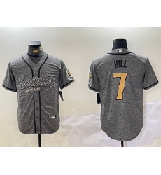 Men New Orleans Saints 7 Taysom Hill Grey With Patch Cool Base Stitched Baseball Jersey