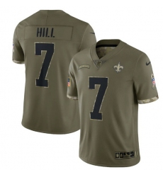 Men New Orleans Saints 7 Taysom Hill Olive 2022 Salute To Service Limited Stitched Jersey
