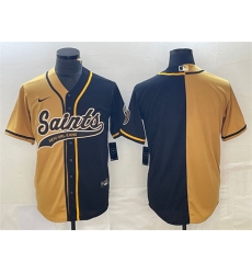 Men New Orleans Saints Black Gold Split Cool Base Stitched Baseball Jersey