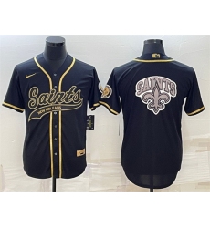 Men New Orleans Saints Black Gold Team Big Logo With Patch Cool Base Stitched Baseball Jersey