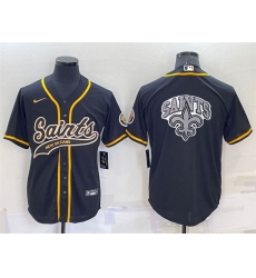 Men New Orleans Saints Black Team Big Logo With Patch Cool Base Stitched Baseball Jersey