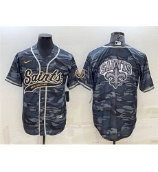 Men New Orleans Saints Blank Grey Navy Team Big Logo With Patch Cool Base Stitched Baseball Jersey