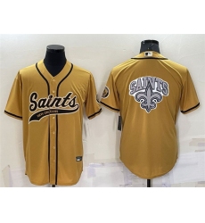 Men New Orleans Saints Gold Team Big Logo With Patch Cool Base Stitched Baseball Jersey