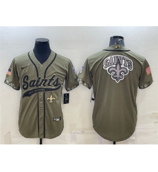 Men New Orleans Saints Olive 2022 Salute To Service Team Big Logo Cool Base Stitched Baseball Jersey