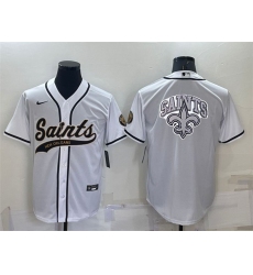 Men New Orleans Saints White Team Big Logo With Patch Cool Base Stitched Baseball Jersey