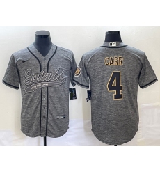 Men's New Orleans Saints #4 Derek Carr Grey Gridiron With Patch Cool Base Stitched Baseball Jersey