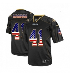Mens New Orleans Saints 41 Alvin Kamara Elite Black USA Flag Fashion Football Jersey