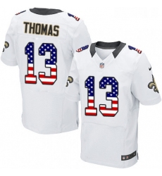Mens Nike New Orleans Saints 13 Michael Thomas Elite White Road USA Flag Fashion NFL Jersey