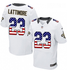 Mens Nike New Orleans Saints 23 Marshon Lattimore Elite White Road USA Flag Fashion NFL Jersey