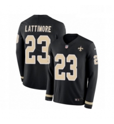 Mens Nike New Orleans Saints 23 Marshon Lattimore Limited Black Therma Long Sleeve NFL Jersey