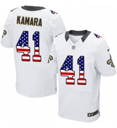 Mens Nike New Orleans Saints 41 Alvin Kamara Elite White Road USA Flag Fashion NFL Jersey