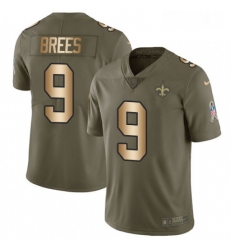 Mens Nike New Orleans Saints 9 Drew Brees Limited OliveGold 2017 Salute to Service NFL Jersey