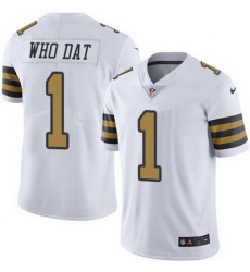 Nike Saints #1 Who Dat White Mens Stitched NFL Limited Rush Jersey