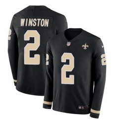 Nike Saints 2 Jameis Winston Black Team Color Men Stitched NFL Limited Therma Long Sleeve Jersey