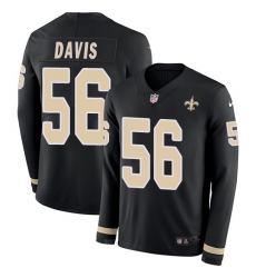 Nike Saints #56 DeMario Davis Black Team Color Men Stitched NFL Limited Therma Long Sleeve Jersey