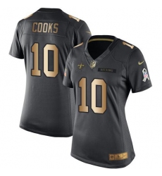 Nike Saints #10 Brandin Cooks Black Womens Stitched NFL Limited Gold Salute to Service Jersey