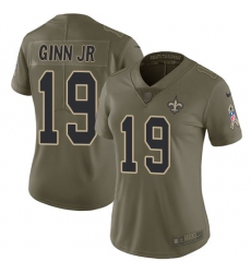 Nike Saints #19 Ted Ginn Jr Olive Womens Stitched NFL Limited 2017 Salute to Service Jersey