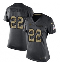 Nike Saints #22 Mark Ingram II Black Womens Stitched NFL Limited 2016 Salute to Service Jersey